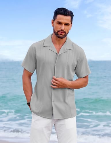 COOFANDY Guayabera Shirts for Men Cuban Short Sleeve Button Down Summer Shirts Linen Shirts2