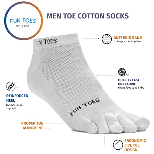 FUN TOES 3 Pairs Men's Cotton Toe Socks Barefoot Running Socks Breathable Mesh Top Shoe Size 6-102
