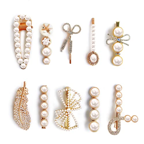 MEIMAY Women Hair Clip , 10 Pearl Barrettes Acrylic Hair Accessories Hollow for Girls Hair Scrunchies for Daily Party Wedding