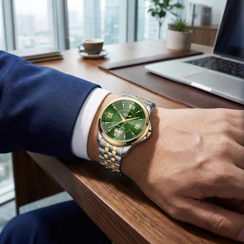 Image of Letoff Men's Analog Watch,Tool-Free Adjustable Clasp, Water Resistant 100ft, Roman Numeral Dial, Stainless Steel Case & Strap, Perfect for Business & Casual Wear