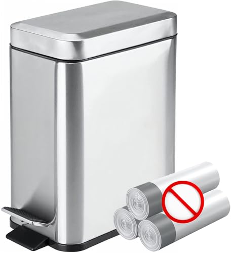 Homie Soft Close, Slim Trash Can 1.6 Gallon with Anti - Bag Slip Liner and Lid, Use as Mini Garbage Basket, Slim Dust Bin, or Decor in Bathroom, Restroom, Kitchen, or Bedroom
