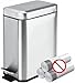 Soft Close Lid, Brushed Stainless Steel, Rectangular Trash Can 5L with Anti - Bag Slip Liner, Small Waste Basket, Dust Bin, Home Accessory, or Decor in Bathroom, Restroom, Kitchen, or Bedroom