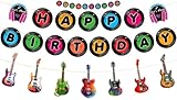 Ushinemi Pre-Strung Music Birthday Decorations, NO DIY Retro Record Happy Birthday Banner, Music Guitar Themed Party Supplies
