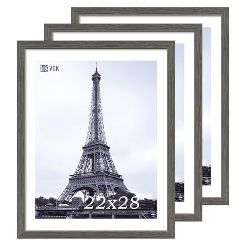 Image of VCK 22x28 Poster Frame Solid Wood Gray Grey 3 Pack Picture Frames 22 x 28 Inches with Wall Mounting Hanging