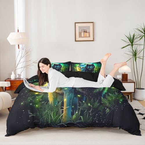 Housse de couette loup parure de lit 200x200 animaux vert noir - 4