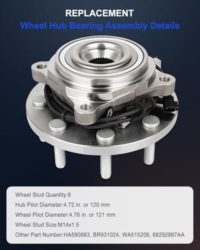 Image of ECCPP 2-Piece 515206 Wheel Hub Bearing for Ram 2500 2019-2023 | for Ram 3500 2019-2023 8 lugs w /ABS Sensor Pre-Greased Sealed