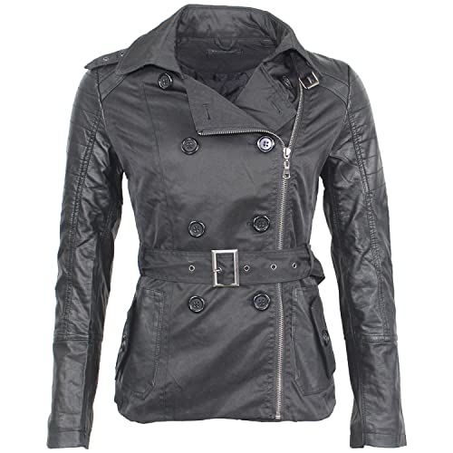 Sotala Damen Jacke Mantel Damenjacke Doppelreiher Kunstleder Jacket Blazer mit Gürtel Sotala Damen Jacke Mantel Damenjacke Doppelreiher Kunstleder Jacket Blazer mit Gürtel