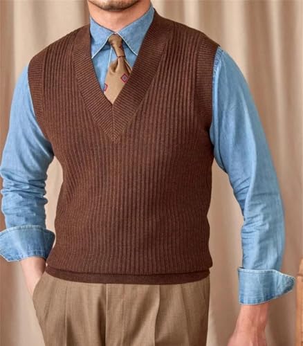 Men’S Casual V-Neck Wool Sweater Vest Striped Thick Slim Fit Sleeveless Pullover2