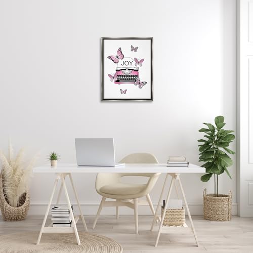 Image of Stupell Industries 'Typewriter with Joy'| Floating Frame Canvas Art | Stupell Industries | Gray, 25 x 31 Inches, Easy to Hang and Sturdy, Made in USA, by Martina Pavlova