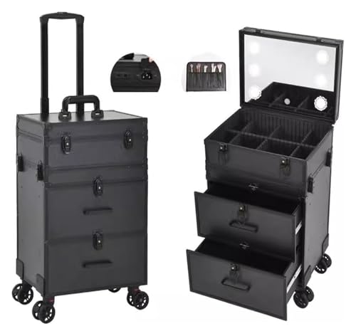 Valise de train de maquillage à roulettes LED à tiroirs modulables