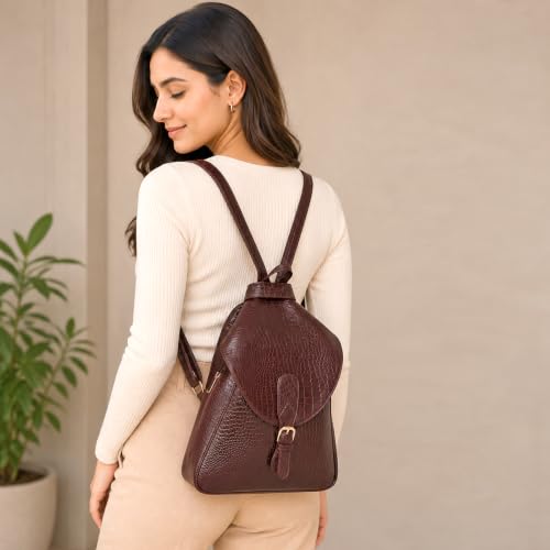 Image of RICHSIGN LEATHER ACCESSORIES 2 In1 Full Grain Natural Leather Backpack & Shoulder Handbags For Women Office (Dimension-L-9 X H-12 X W- 5 Inch) Weight- 0.6 KG / 600 GR.
