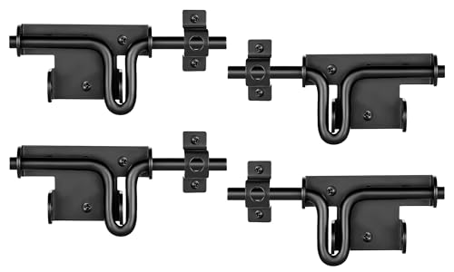 Image of Slide Bolt Gate Latch with Padlock Hole, Heavy Duty Fence Slide Latches Outdoor Doors for Wooden Fence, Shed Door, Vinyl Door-The 4-piece Set