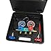 R1234yf AC Gauges, 3 Way 1234yf AC Manifold Gauge Set Car Air Conditioner Recharge Kit with 5FT Hoses R1234yf Quick Couplers Valve Core Remover