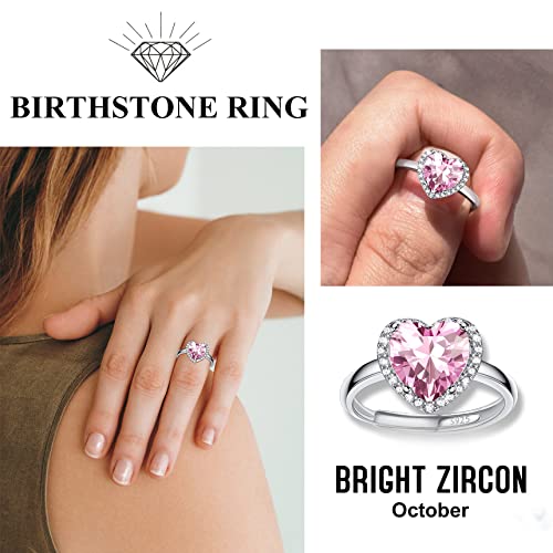 Bestyle BTR27044B-10 Infinity Love Heart October Pink Tourmaline Gemstone Rings With Sparkling Cubic Zirconia, Brilliant Love Heart Diamond Halo Rings Statement Jewelry thumb #1