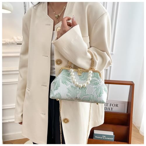 Image of Pearl Evening Bag for Women Lily Pattern Vintage Embroidered Floral Clutch Purse Evening Handbag Shoulder Crossbody Bags