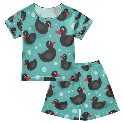 Pajama Sets Short Sleeve Black Ducks on Water Soft Cotton Summer Sleepwear 2 Piece PJS Size 5-14T