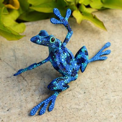 Escultura Decorativa de Madera Animal Azul 3.9" miniatura 5