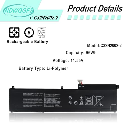 Image of C32N2002-2 Laptop Battery for Asus ZenBook Pro 15 Flip OLED UP6502ZA UP6502ZD Series 11.55V 96Wh 6-Cell Replacement Compatible with 0B200-04230000 3ICP7 /54 /64-2