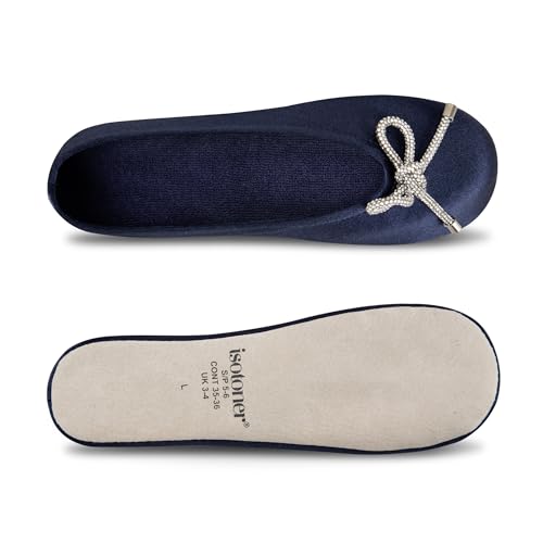 Image of Isotoner Women's Satin Ballerina Slippers with Classic Ribbon Bow and Suede Sole