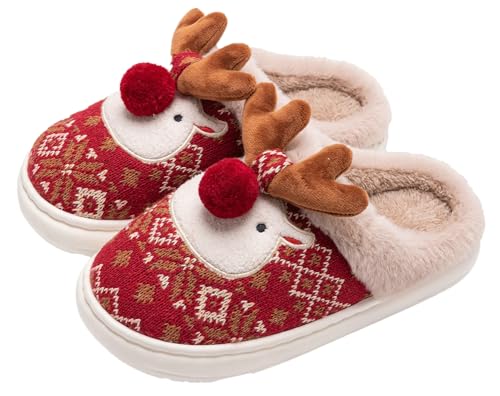 Fuzzy Reindeer Slippers Cute Animal House Slippers for Women Fluffy Furry Women's Warm Winter Slipper Indoor 2025