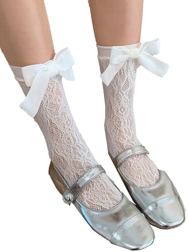 Women's 1 Pair Bow Tie Calf Sock Lace Sock Ruffled Trim Frilly Cuff Casual Ankle Socks