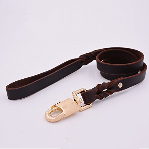 GH8 Length 43?x Width 0.78?Hand Knitting Genuine Leather Hands Free Dog Leash Premium Running Dog Leash Brown