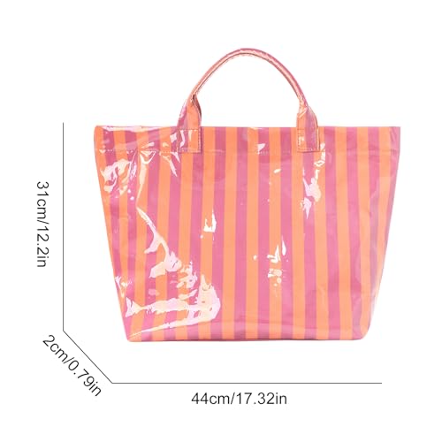 Image of Striped PVC Tote Bag for Women, Waterproof Plastic Hobo Handbag Summer Tote for Beach, Pool & Ideal Gift