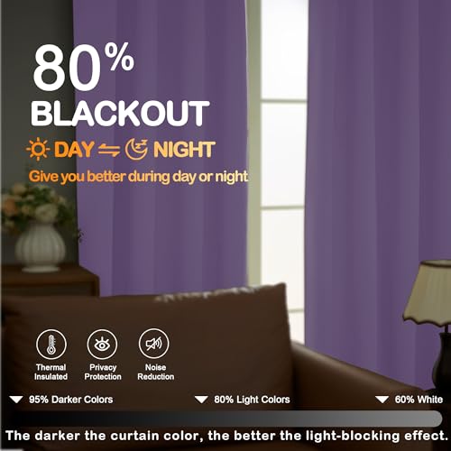 Image of Lavender Short Blackout Curtains for Bedroom 45 Inches Long 2 Panels Set, Solid Thermal Insulated Blackout Curtains, Energy Saving Soft Fabric Window Drapes, Dual Rod Pocket, 2x40Wx45L Inches