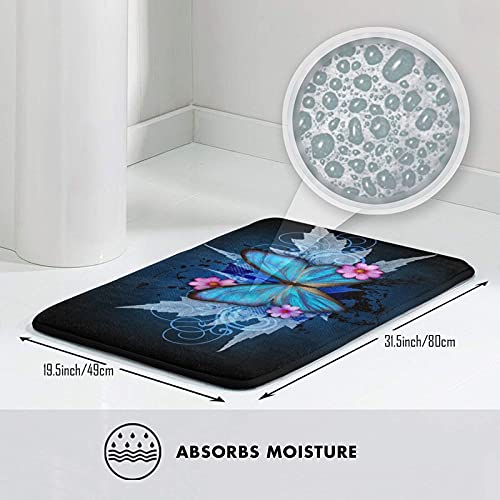 Bathroom Rug Washable Tub Non Slip Bath Mats Butterfly Blue Carpet Absorbent Kitchen Shower 19.5 X 31.5 Inch #TOP4