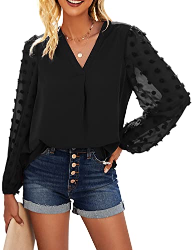 Caratteristiche: questo top casual estivo presenta chiffon, scollo a V, tinta unita di base e pon pon a pois che ti daranno un aspetto accattivante quando indossato.