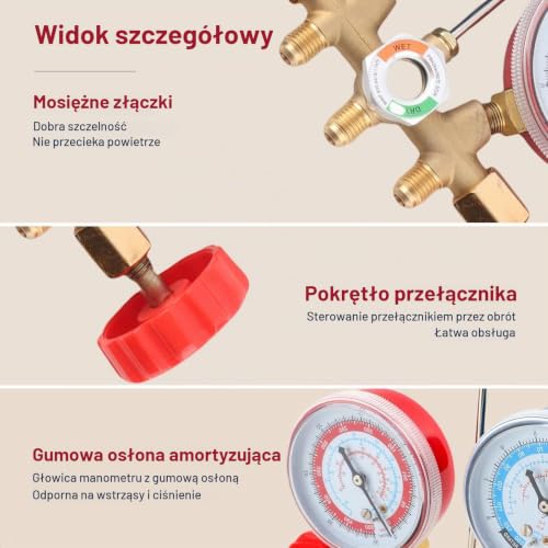 Narzędzia do klimatyzacji z czynnikiem chłodniczym, zestaw wskaźników diagnostycznych AC kolektora z zestawem węży i haków, wskaźnik kondycjonowania węży do ładowania czynnika chłodniczego