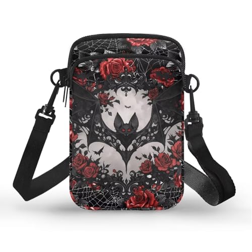 Gothic Small Crossbody Bag for Women Lightweight Cell Phone Purse, Bloody Rose Shoulder Wallet with Zipper Pocket