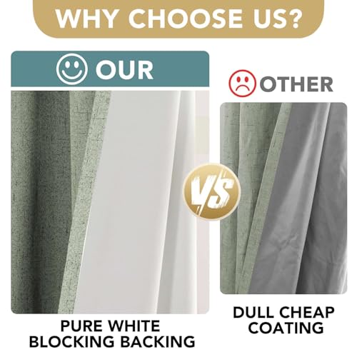 Image of H.VERSAILTEX Primitive Linen Curtains 100% Blackout Curtain Drapes Burlap Fabric Curtains with White Thermal Insulated Liner, Grommet Top Drapes Living Room /Bedroom (2 Panels, 42 x 84 Inch, Sage)
