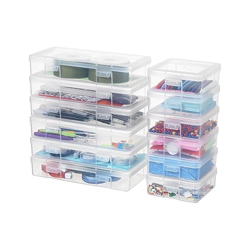 novelinks Stackable Plastic Clear Storage Box Containers with Latching Lid - Art Craft Supply Organizer Storage Containers for Pencil Box, Crayon, Beads (6 Pack Small + 6 Pack Medium -Clear) - Image 3