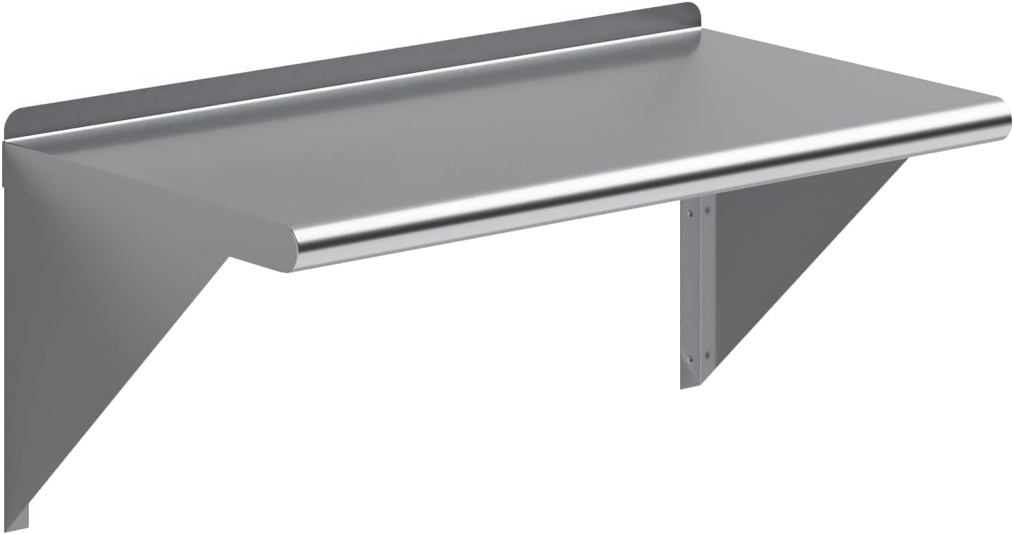 KPS 16" x 30" Stainless Steel Wall Shelf – NSF Certified Heavy-Duty Commercial Kitchen Storage Rack
