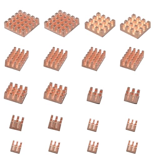 ZDE 20 Pezzi Dissipatore di Calore in Rame Puro con Forte Conduttività Termica Compatibile con Raspberry Pi/Orange Pi/Rock Pi/Tinker Board/PCB Board CPU Chip