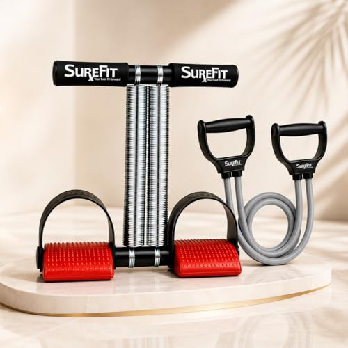 Image of SUREFIT Double Spring Tummy Trimmer with Resistance Tube - Heavy Duty Full Body Workout Abdominal Exerciser-Standard Size (Red)