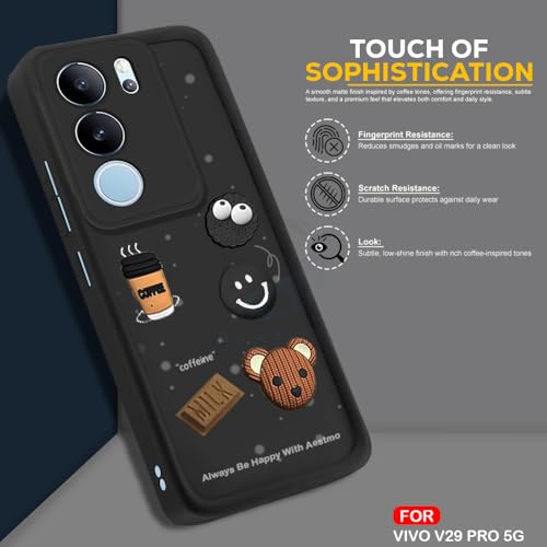 Image of AESTMO Back Case Cover for Vivo V29 / V29 Pro Cover | Cute Fun Cartoon 3D Ball | Coffee Silicone Case | Full Body Protection | Camera Protection Back Cover for Vivo V29 / V29 Pro (Black)
