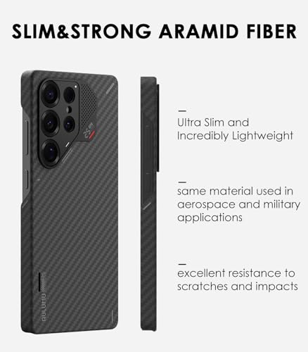 Image of Aulumu S25 Ultra Galaxy Aramid Fiber Magnetic Basic Case | 1500D Ultra Slim Woven | Compatible With Magsafe | Passive Cooling Samsung Galaxy S25 Ultra Case, Black