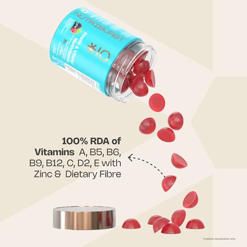 Image of Nutriburst Health & Vitality Gummies with Multi Vitamins A, B, C, D, E & Biotin | No Added Sugar| Mixed Berry Flavor | No Added Sugar | 30 Gummy