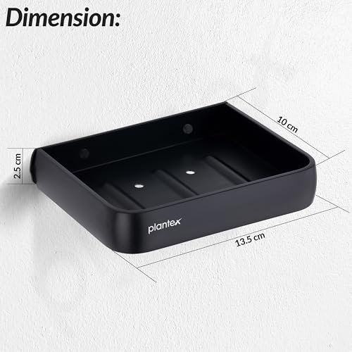 Image of Plantex Self Adhesive Aluminium Soap Holder for Bathroom /Soap Case /Soap Stand /Bathroom Accessories - Pack of 1 (1504, Black)