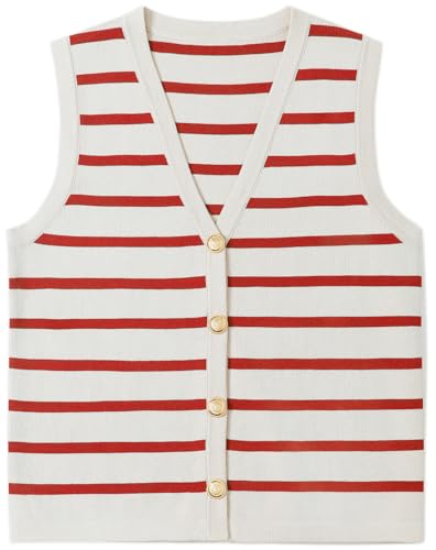 UEU Womens Striped Sweater Vest Button Up Knit Vest Tops Cropped Crochet Sleeveless Cardigan 2025 Trendy Fashion Outfits