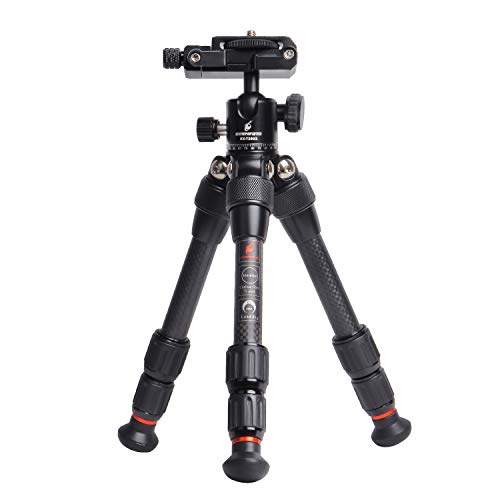 ❤ Crazy Deals Besnfoto Travel Portable Carbon Fiber Tripod for Phone and Camera Mini Desktop Tripod Compact Lightweight with 360 Degree Ball Head Built-in Phone Mount 11Pounds/5 Kilograms