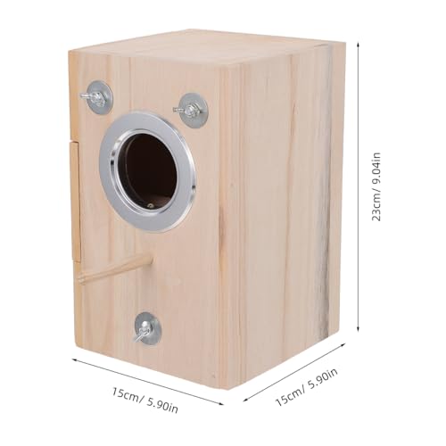 Image of POPETPOP Bird Breeding Box Wooden Nesting Box for Parakeets Bird Nest House for Cage Use Natural Parrot Mating House with Divided Interior 9.05 X 5.90 X 5.90 in