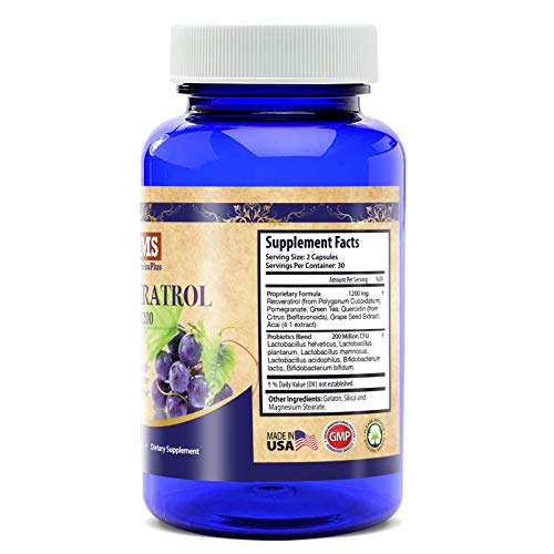 Resveratrol 1200mg Supplement Natural, Max Strength Grape Seed