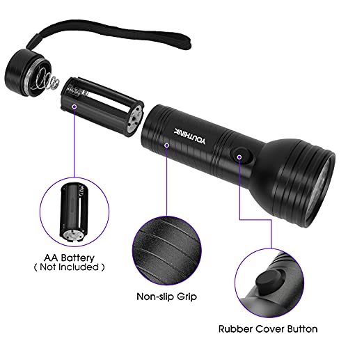 YOUTHINK Linterna UV 51 LED, Linterna Luz Ultravioleta 395nm Luz Negra para Detectar Orina de Mascotas en Alfombra, UV Flashlight Portátil para Caza Escorpión, Luz Negra para Inspección de Hogar