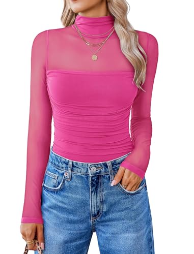 Image of Avidlove Women Long Sleeve Bodysuit Turtle Neck Shapewear Body Suits Mesh One Piece Leotard Shirt Going Out Tops Fall Outfits
