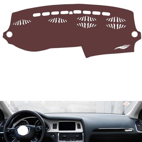 Leather Dash Board Cover mat Compatible with Audi Q7 2006-2015 ，Anti-Glare and dust Protector(Brown)