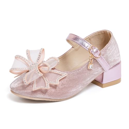Sawimlgy Girls Sparkle Dress Shoes Toddler Glitter Princess Heels Kids Bows Mary Jane Girl Shoes for Wedding Party Dance Costume Easter