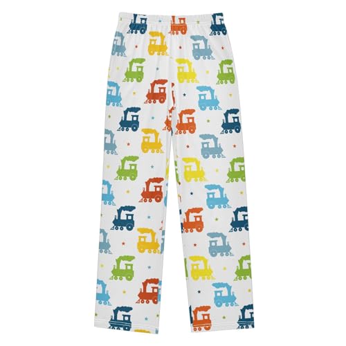 ZZXXB Colorful Steam Train Boys Long Pants Soft Trousers Elastic Waist Kids Lounge Bottoms with Pockets S-XL
